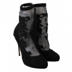 Scarpe con stivaletti con tacco a spillo con rose nere - EU39/US8.5