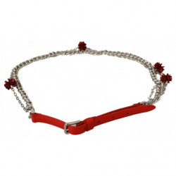 Cintura vita floreale argento rose pelle rossa - 80 CM / 32 INCHES