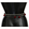 Cintura vita floreale argento rose pelle rossa - 80 CM / 32 INCHES