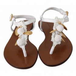 Scarpe sandali infradito con monete in pelle bianca - EU35/US4.5