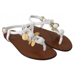 Scarpe sandali infradito con monete in pelle bianca - EU35/US4.5