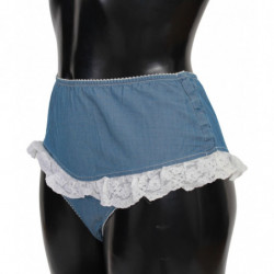 Intimo inferiore in denim con slip in pizzo di cotone blu - IT2 - S