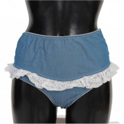 Intimo inferiore in denim con slip in pizzo di cotone blu - IT2 - S