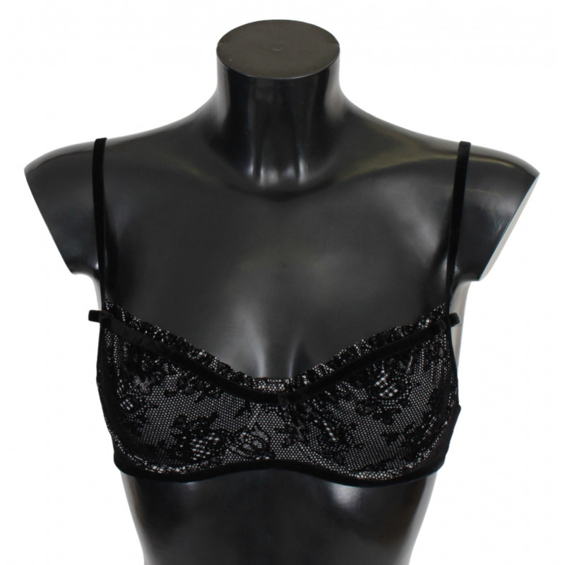 Intimo in nylon con reggiseno a balconcino in rete nera - IT2 - S