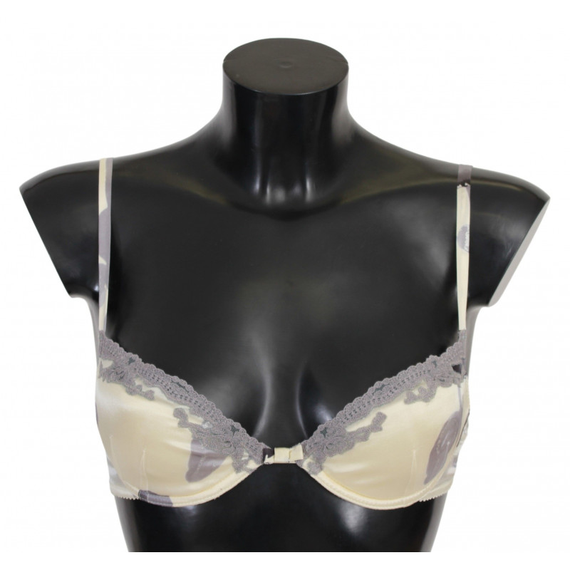 Intimo di seta con reggiseno push up in pizzo grigio beige - IT2 - S