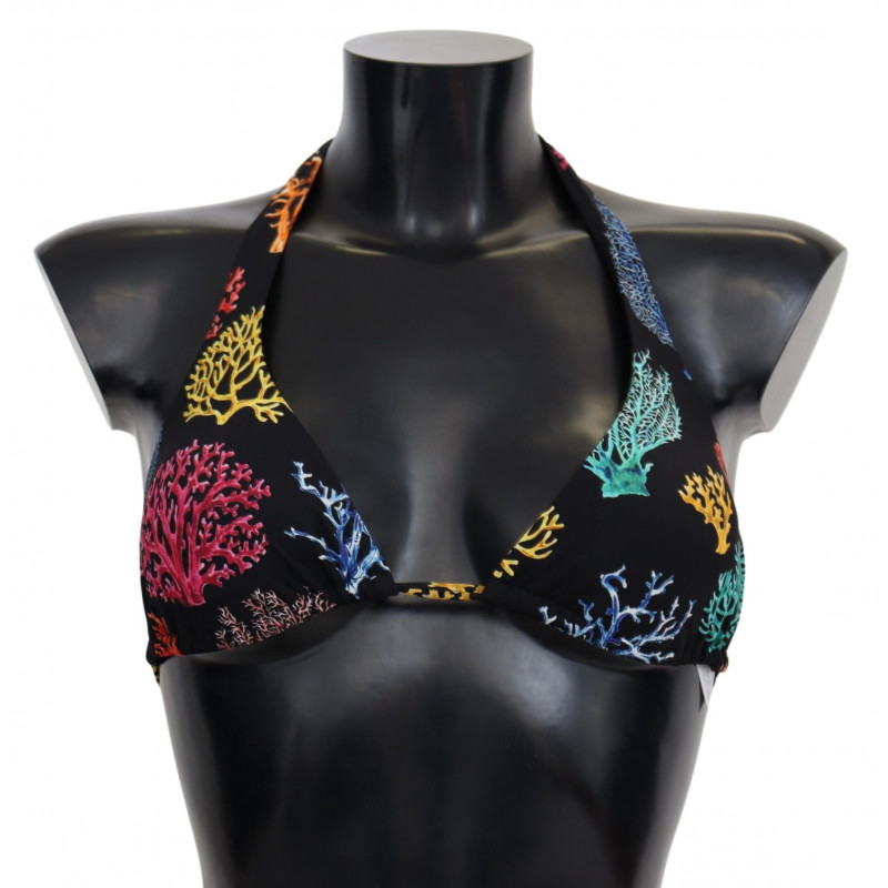 Top bikini da spiaggia da donna con stampa coralli neri - IT1 - XS