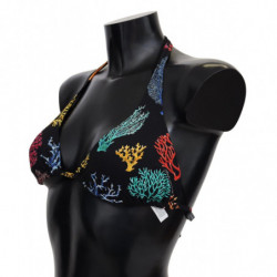 Top bikini da spiaggia da donna con stampa coralli neri - IT1 - XS