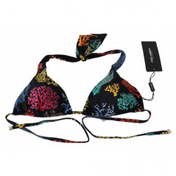 Top bikini da spiaggia da donna con stampa coralli neri - IT1 - XS