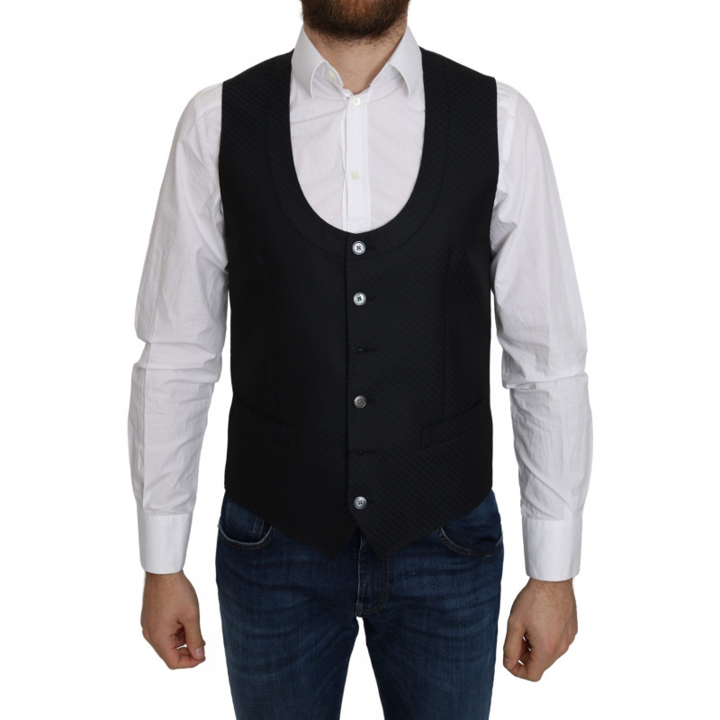 Gilet formale da cappotto con motivo Romb in seta blu - IT46 - S