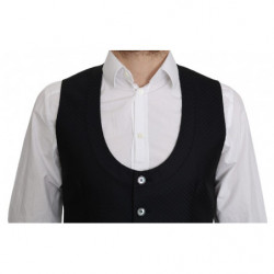 Gilet formale da cappotto con motivo Romb in seta blu - IT46 - S