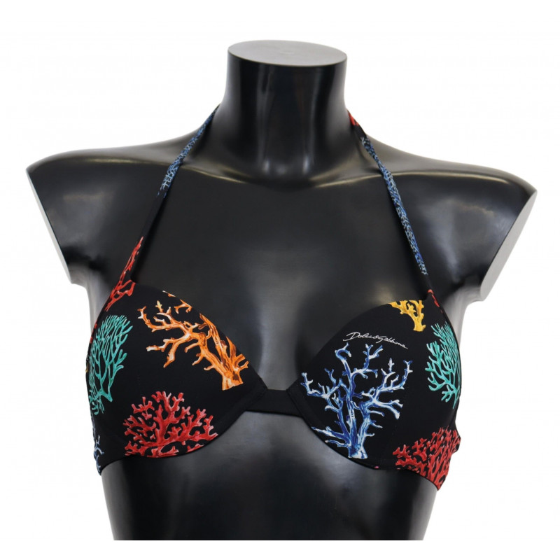 Top bikini da spiaggia da donna con stampa coralli neri - IT1 - XS