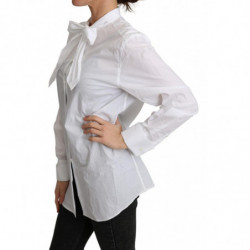 Top in camicetta con collo a sciarpa in cotone bianco - IT44-L