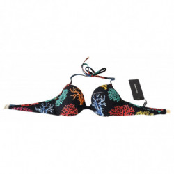 Top bikini da spiaggia da donna con stampa coralli neri - IT1 - XS