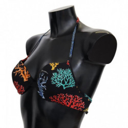 Top bikini da spiaggia da donna con stampa coralli neri - IT1 - XS