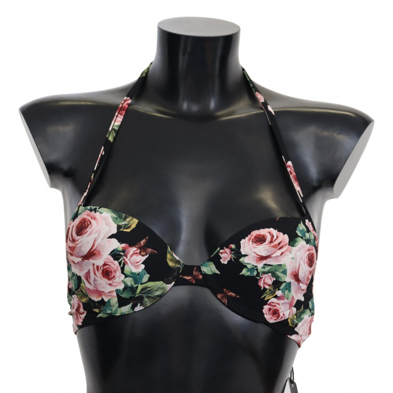Top bikini da spiaggia con stampa rose nere - IT1 - XS