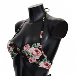Top bikini da spiaggia con stampa rose nere - IT1 - XS