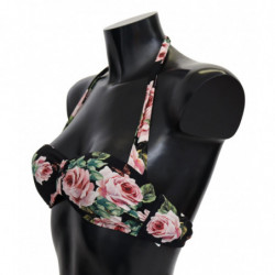 Top bikini da spiaggia con stampa rose nere - IT1 - XS