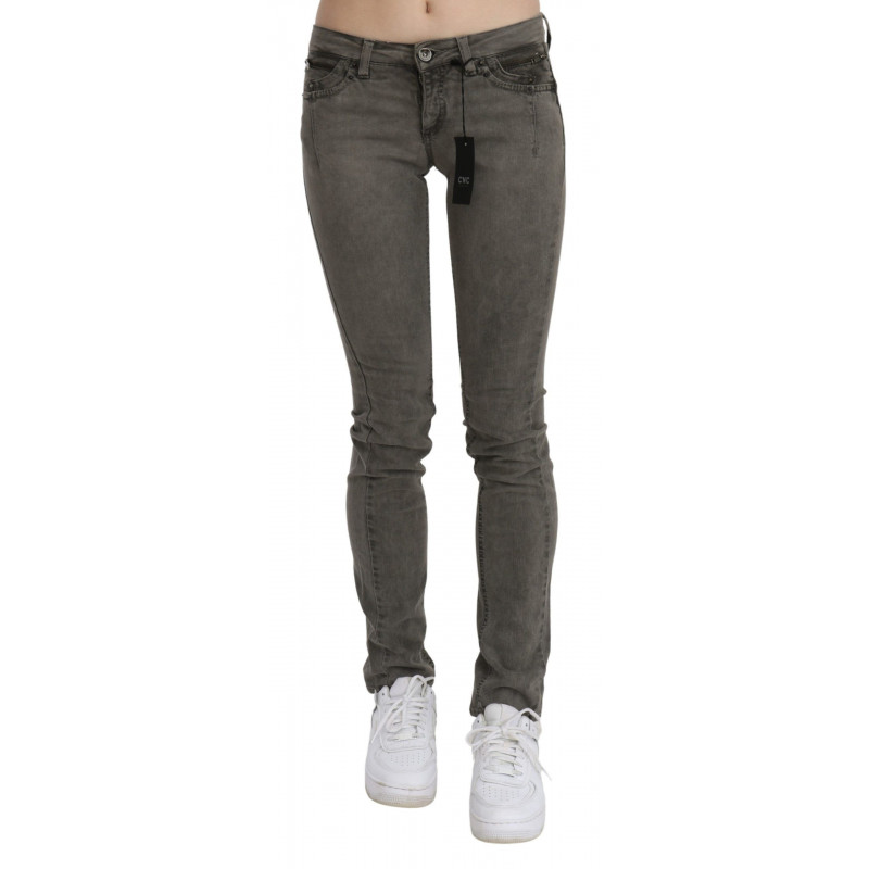 Jeans skinny in cotone denim grigio a vita bassa - W26