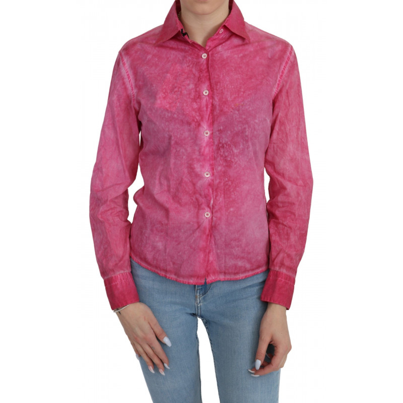 Top camicetta a maniche lunghe con colletto rosa - IT42-M