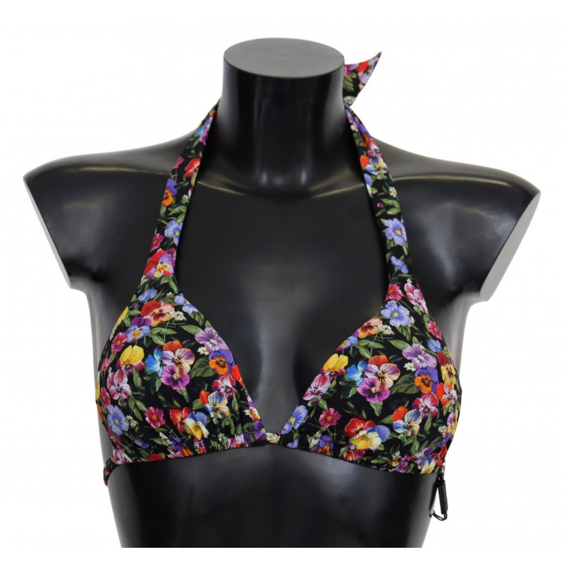 Top bikini da spiaggia con stampa floreale nera - IT1 - XS