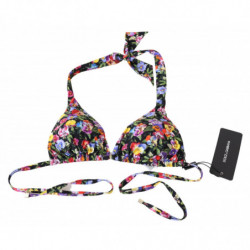 Top bikini da spiaggia con stampa floreale nera - IT1 - XS