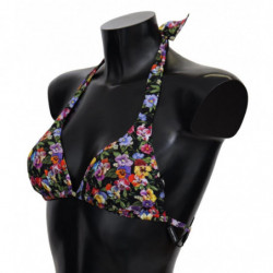 Top bikini da spiaggia con stampa floreale nera - IT1 - XS