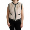 Top in poliestere con gilet senza maniche in pelliccia beige - IT40-S