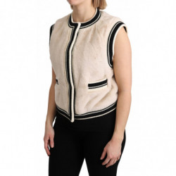 Top in poliestere con gilet senza maniche in pelliccia beige - IT40-S