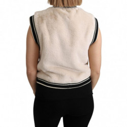 Top in poliestere con gilet senza maniche in pelliccia beige - IT40-S