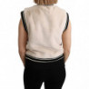 Top in poliestere con gilet senza maniche in pelliccia beige - IT40-S
