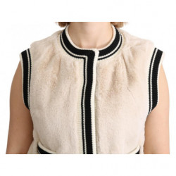 Top in poliestere con gilet senza maniche in pelliccia beige - IT40-S