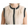 Top in poliestere con gilet senza maniche in pelliccia beige - IT40-S