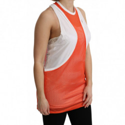 Top abito t-shirt canotta senza maniche girocollo bianco arancione - M