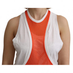 Top abito t-shirt canotta senza maniche girocollo bianco arancione - M