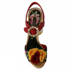 Sandali AMORE tacco cilindrico impreziositi da fiori multicolori -