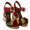 Sandali AMORE tacco cilindrico impreziositi da fiori multicolori -