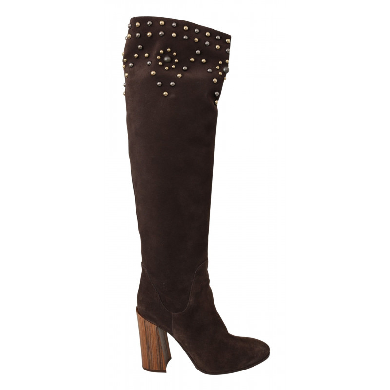Stivali ginocchio borchie pelle scamosciata marrone - EU39/US8.5