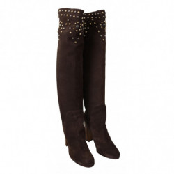 Stivali ginocchio borchie pelle scamosciata marrone - EU39/US8.5