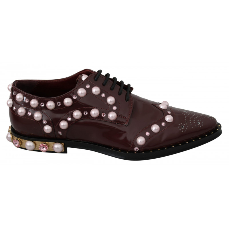 Scarpe formali in pelle bordeaux con perle di cristallo - EU39/US8.5