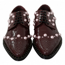 Scarpe formali in pelle bordeaux con perle di cristallo - EU39/US8.5