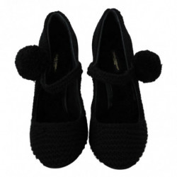 Scarpe Mary Jane con tacco largo e pompon nero - EU39/US8.5