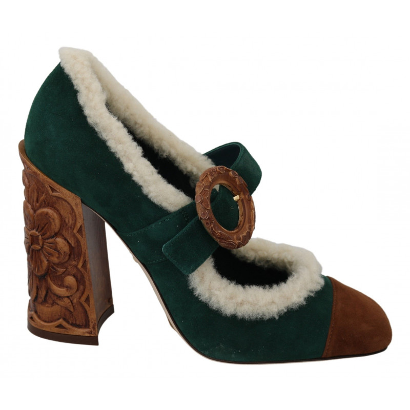 Scarpe Mary Jane shearling pelliccia scamosciata verde - EU39/US8.5
