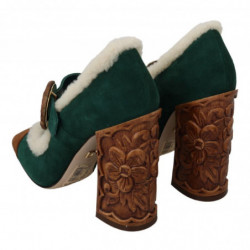 Scarpe Mary Jane shearling pelliccia scamosciata verde - EU39/US8.5