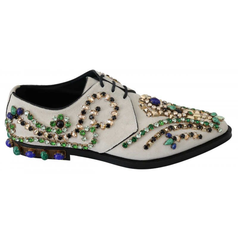 Scarpe broque in pelle scamosciata bianca con cristalli - EU41/US10.5