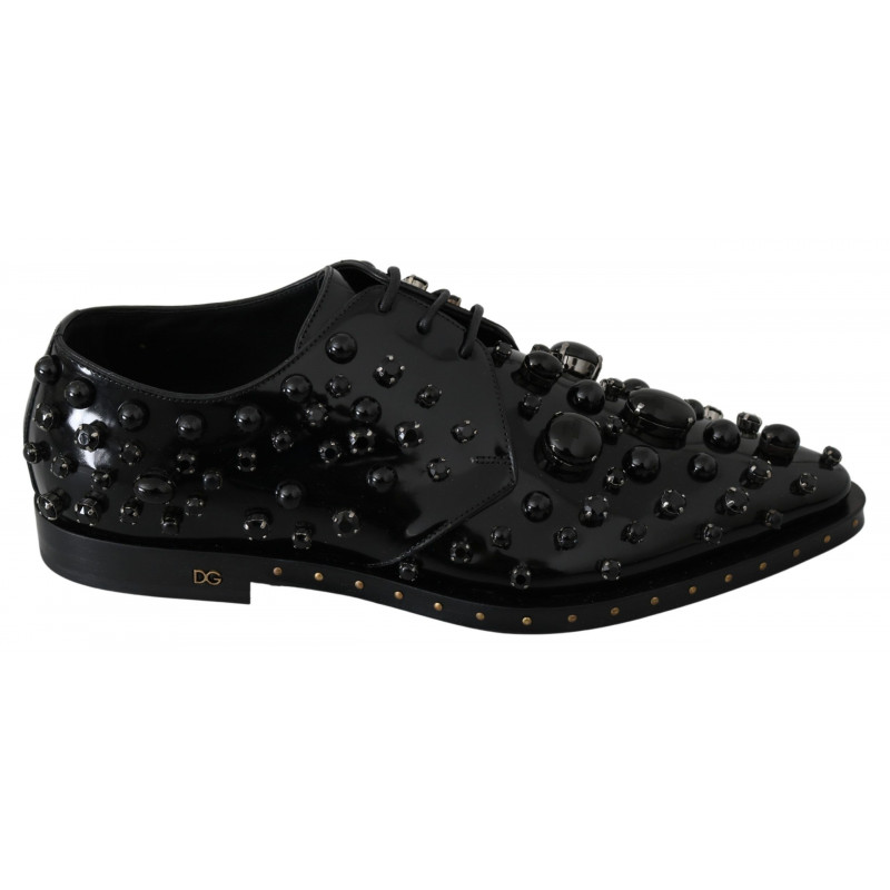 Scarpe broque in pelle nera con cristalli - EU39/US8.5