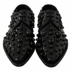 Scarpe broque in pelle nera con cristalli - EU39/US8.5