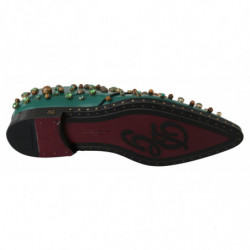 Scarpe broque in pelle verde con cristalli - EU41/US10.5