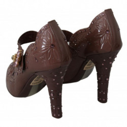 Scarpe con tacco CINDERELLA in cristallo floreale marrone - EU40/US9.5