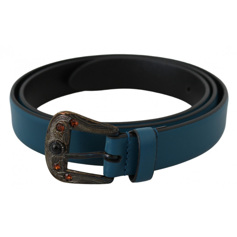 Cintura fibbia barocca cristallo ambrato pelle blu - 90 CM / 36 INCHES