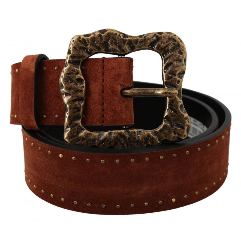 Cintura barocca borchiata pelle scamosciata marrone - 90 CM / 36 IN